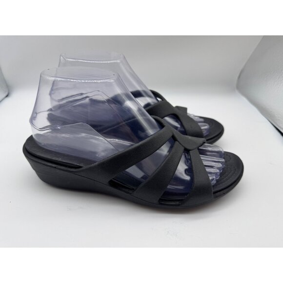 Crocs Black Sanrah Strappy Sandal Slide On Shoe Women Size 7 - Picture 1 of 11